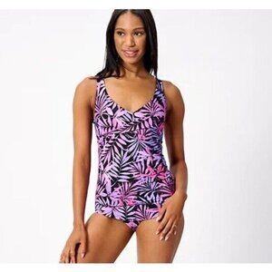 Kim Gravel x Swimsuits For All Sarong One-Piece Hot Pink Palm Reg 10